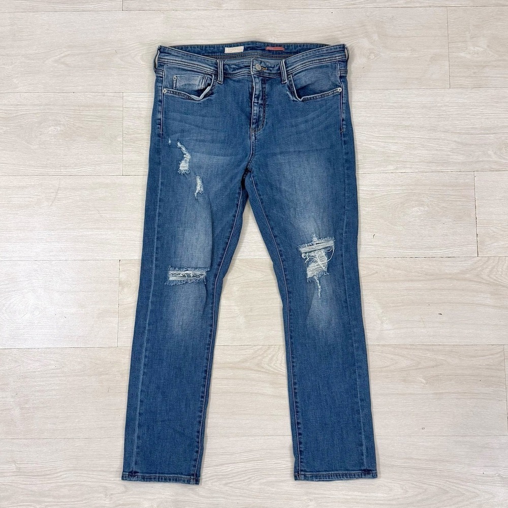 Pilcro Jeans Women 30 Blue Distressed Straight Leg Mid Rise Denim - Picture 1 of 5